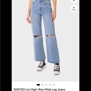 Edikted Light Blue Distressed Flare Jeans
